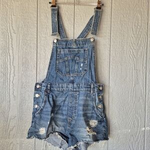 Divided Denim Distressed Overalls Shorts Ripped Stylish  Summer Size 8